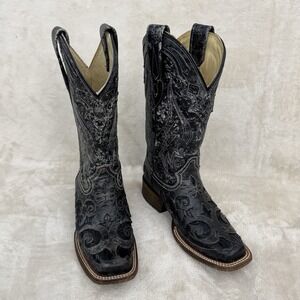 Corral Vintage A2402 Snake Inlay Square Toe Cowboy Boots Women's 5.5 M Black